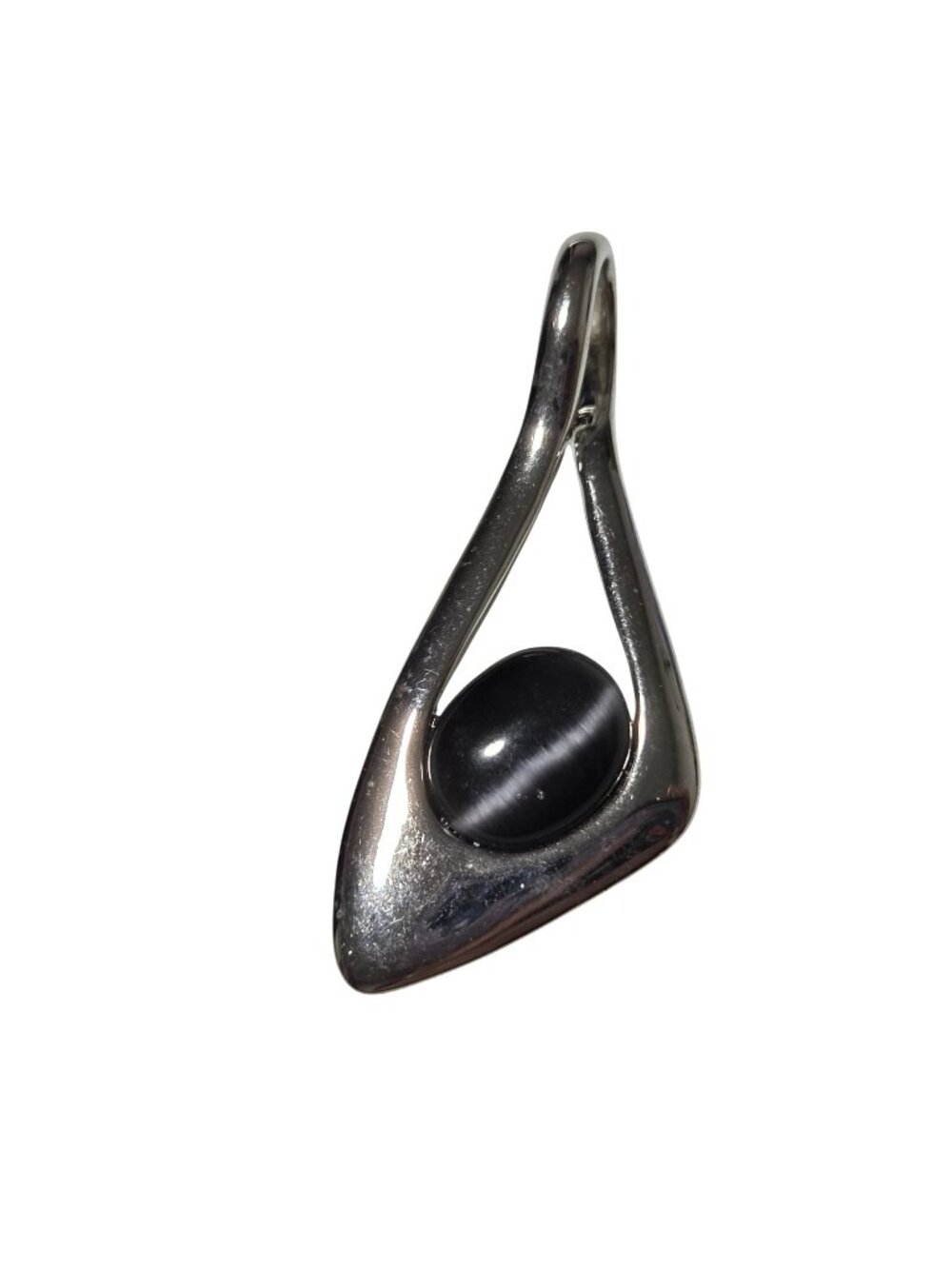 Lia Sophia Pendant Black Cats Eye Stone Modern Abstract Design Silver Tone Wome